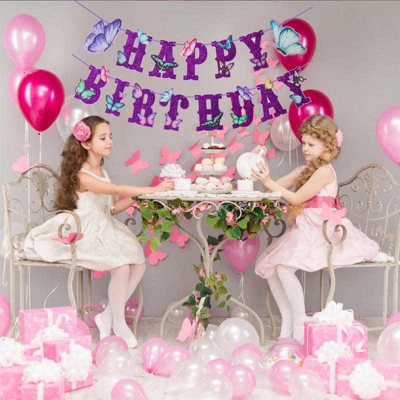 BIEUFBJI Butterfly Birthday Banner & Decorations - Fairy Happy Baby Shower - Image 3